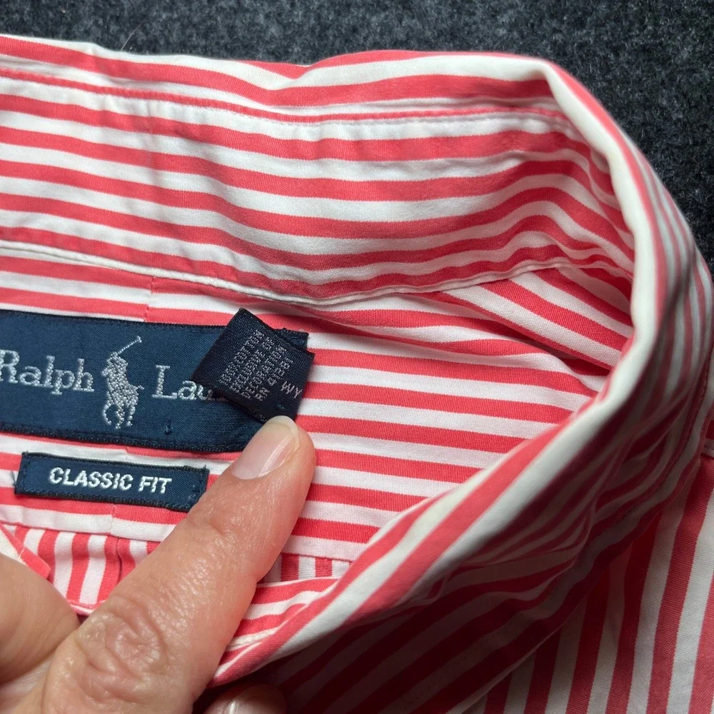 Ralph Lauren Button Down Mens XXL Red White Classic Fit Striped Pony